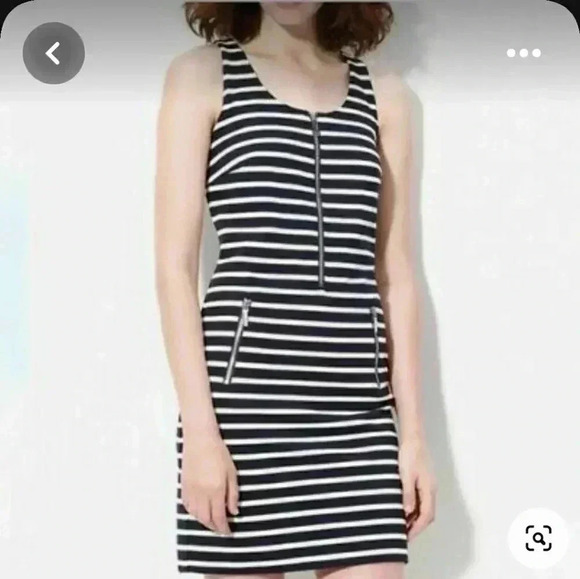 MICHAEL Kors Navy White Striped Zip Detail Sheath Knit Dress Sleveless Size XS - Picture 1 of 12